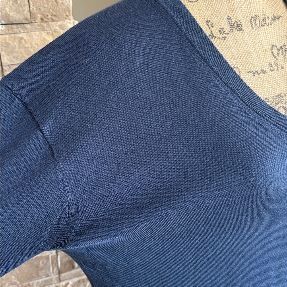 J. Crew 100% merino wool navy blue v-neckline flare sleeve hi lo sweater - Picture 3 of 16